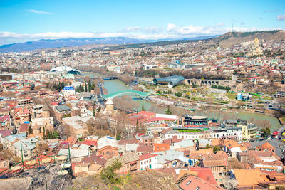 High angle view of townscape against sky