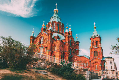 Low angle view of temple building against sky