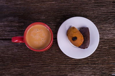 High angle view of breakfast on table