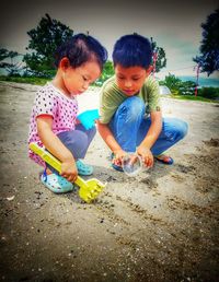 Children playing with toy