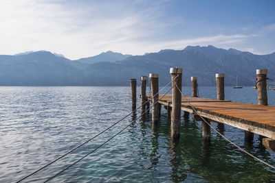 Wooden pier at lago di garda lake in italy