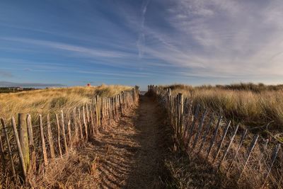 Hay bales on field against sky