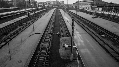 High angle view of empty railway station