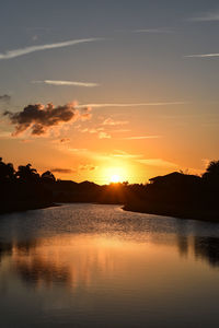 Scenic view of lake against sky during sunset