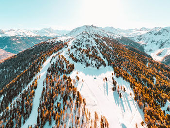 Scenic view of snow covered mountains against sky