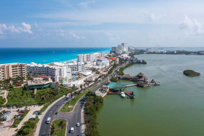 Aerial view of punta norte beach, cancun, mexico.