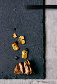 High angle view of food on table