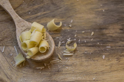 High angle view of chopped fruit on table