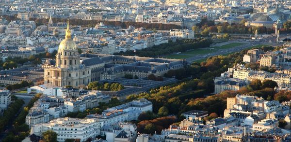 High angle view of buildings in city