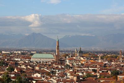 Wide panoramic view of vicenza city in northen italy and the famous monument 