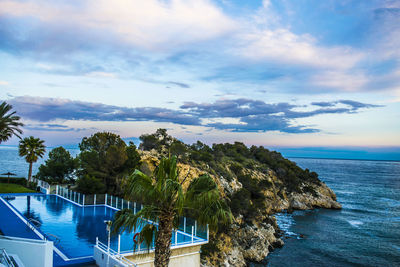 Scenic view of sea against cloudy sky
