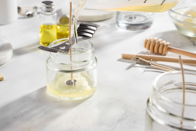 Set tools for homemade natural eco-friendly soy wax candles,. making process. diy