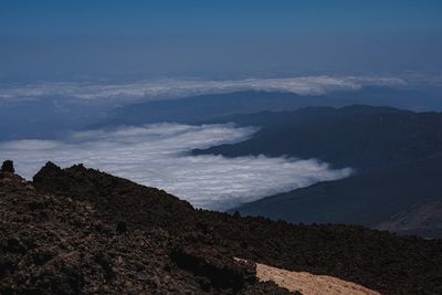 High angle view of mountains against sky