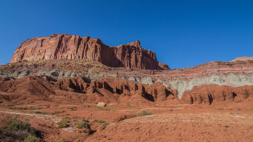 View of rock formations against blue sky