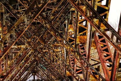 Full frame shot of rusty metallic bridge