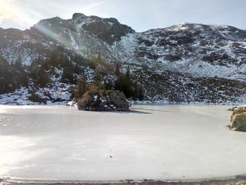 Scenic view of snowcapped mountains against sky