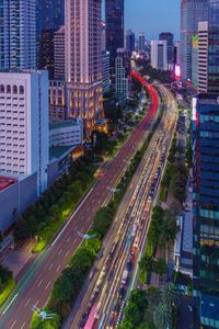 High angle view of city street in jakarta 