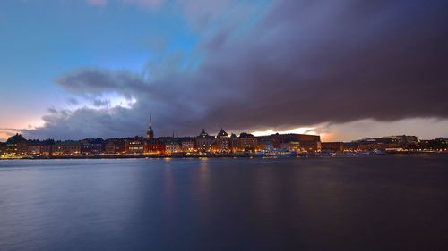 Scenic view of sea against dramatic sky