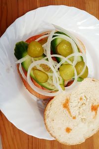 High angle view of food in plate on table