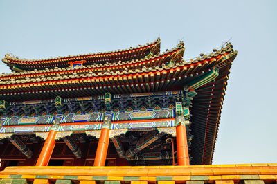 Low angle view of pagoda against clear sky