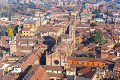 High angle view of buildings in city