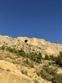Scenic view of mountains against clear blue sky