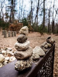 Close-up of stone stack on stones