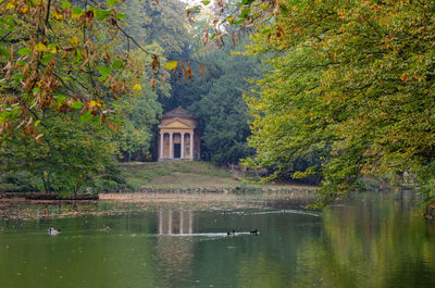 Scenic view of lake by trees during autumn