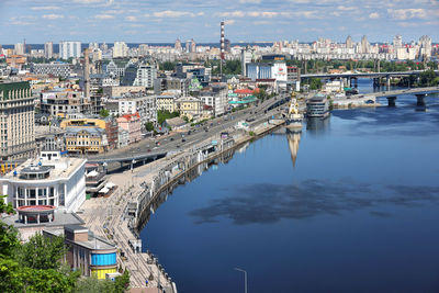 Beautiful embankment of the dnipro in kyiv on a sunny summer day. 06.04.2023. kyiv. ukraine.