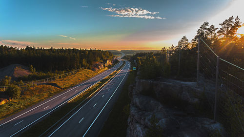 High angle view of highway at sunset