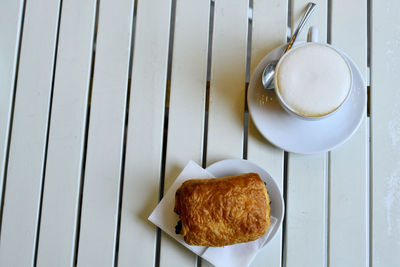 High angle view of breakfast served on table