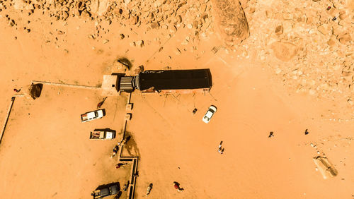 Aerial view of the lawrence spring in the jordanian desert near wadi rum