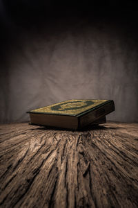 Close-up of old book on table