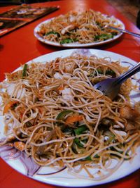 High angle view of meal served on table