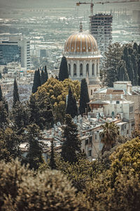 High angle view of buildings in city