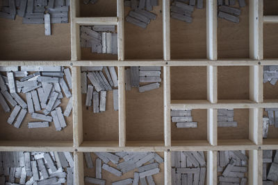 Stack of wooden wall in building