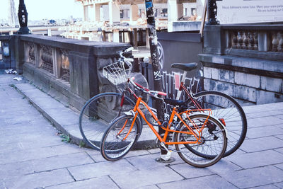 Bicycles parked in city