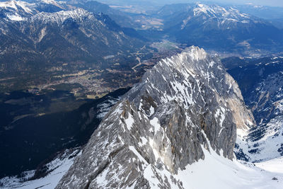 Aerial view of snowcapped mountains