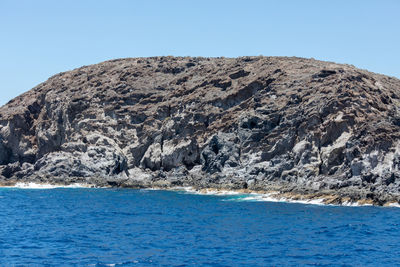 Scenic view of sea against clear blue sky