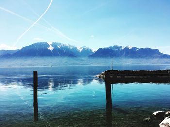 Scenic view of lake against blue sky