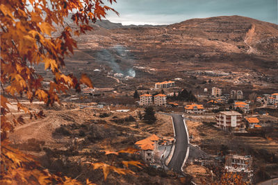 High angle view of townscape against sky