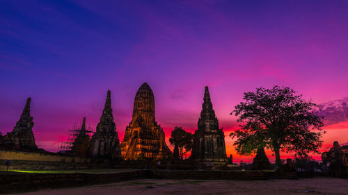 View of temple at sunset