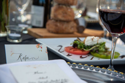 Close-up of meal served on table in restaurant