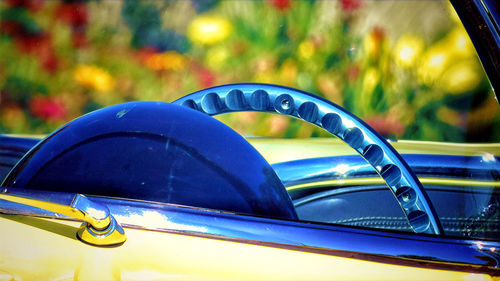 Close-up of blue car