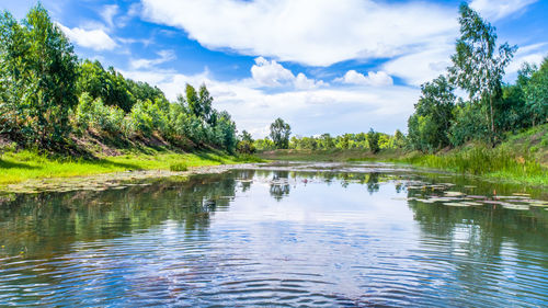 Scenic view of lake against sky