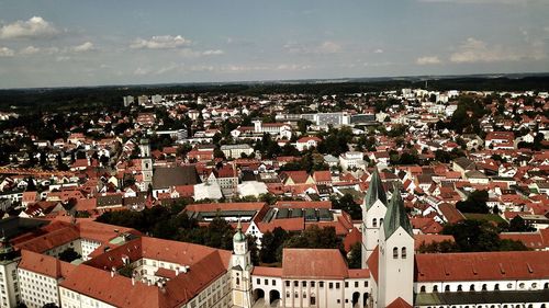 High angle shot of townscape against sky