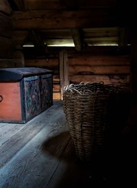 Empty wooden table in old building