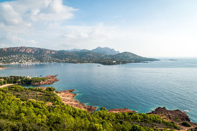 Scenic view of bay against sky