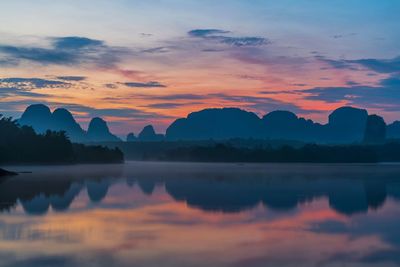 Scenic view of lake against sky during sunset