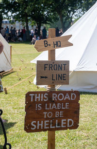 Information sign on field